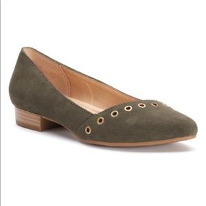Sonoma Women’s Olive Suede Flats w/ Grommet Accent